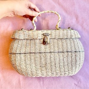 Vintage 1950’s Made in Japan woven wicker basketweave purse box midcentury